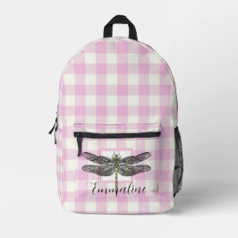 Elegante roze witte plaid libel personaliseren bedrukte rugzak