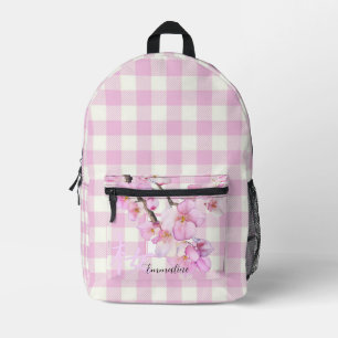 Elegante roze witte plaid roze bloesem personalise bedrukte rugzak