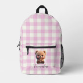 Elegante roze witte plaid teddybeer personaliseren bedrukte rugzak (Voorkant)