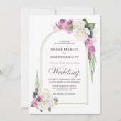 Elegante Roze Witte Roos Bloemen Boog Huwelijk Kaart (Voorkant)