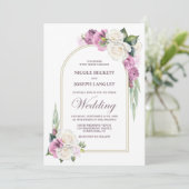 Elegante Roze Witte Roos Bloemen Boog Huwelijk Kaart (Staand voorkant)