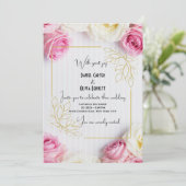 Elegante Roze & Witte Roos Huwelijksuitnodiging Kaart (Staand voorkant)