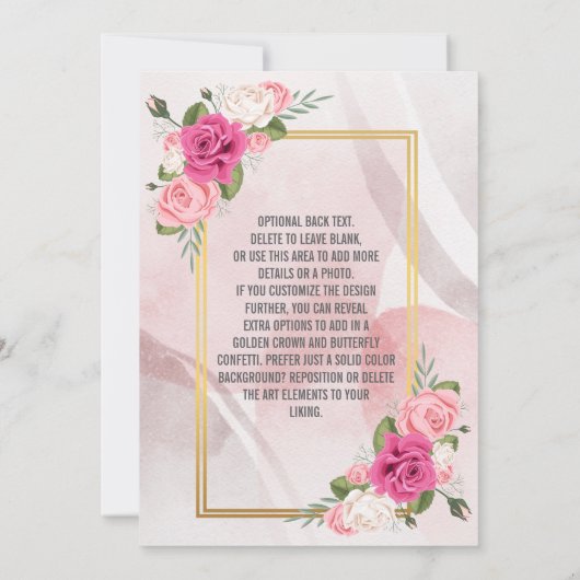 Elegante Roze & Witte Roos Huwelijksuitnodiging Kaart (Achterkant)