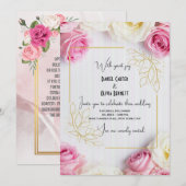 Elegante Roze & Witte Roos Huwelijksuitnodiging Kaart (Voorkant / Achterkant)