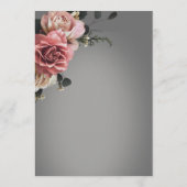 Elegante Roze Witte Rozen Bloemen Grijs Huwelijk Menu (Achterkant)