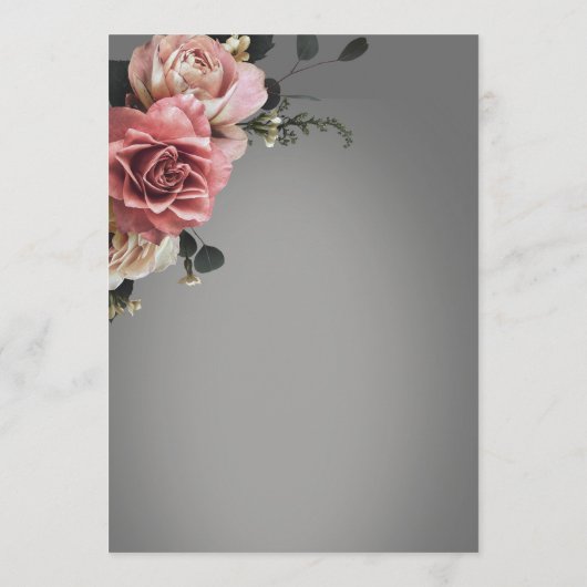 Elegante Roze Witte Rozen Bloemen Grijs Huwelijk Menu (Achterkant)