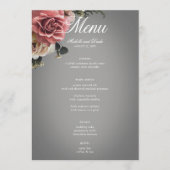 Elegante Roze Witte Rozen Bloemen Grijs Huwelijk Menu (Voorkant)