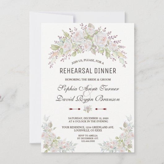 Elegante roze witte rozen Bourgondië repetitie din Kaart (Voorkant)