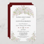 Elegante Roze Witte Rozen Burgundy Bruiloft Kaart (Voorkant / Achterkant)