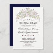 Elegante Roze Witte Rozen Navy Oefenavondeten Kaart (Voorkant / Achterkant)