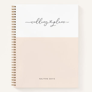 Elegante Roze Witte Script Krullen Hart Trouwen Notitieboek