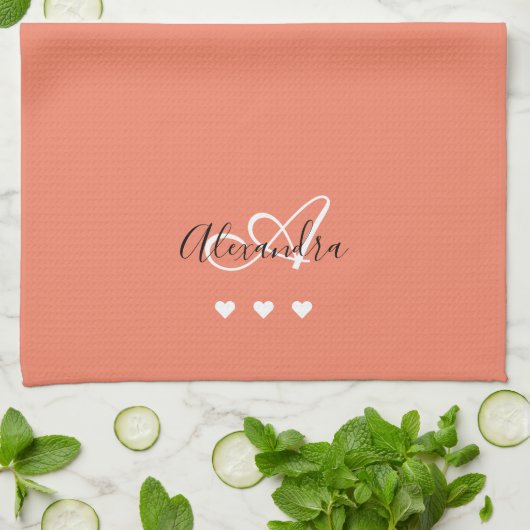 Elegante Roze Witte Script Naam Monogram Theedoek (Gevouwen)