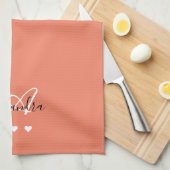 Elegante Roze Witte Script Naam Monogram Theedoek (Quarter Fold)