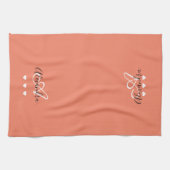 Elegante Roze Witte Script Naam Monogram Theedoek (Horizontaal)