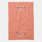 Elegante Roze Witte Script Naam Monogram Theedoek (Verticaal)