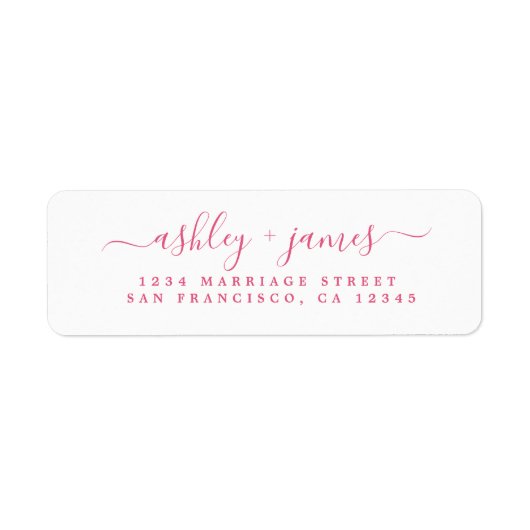 Elegante Roze Witte Trouw Retouradres Script Etiket (Voorkant)