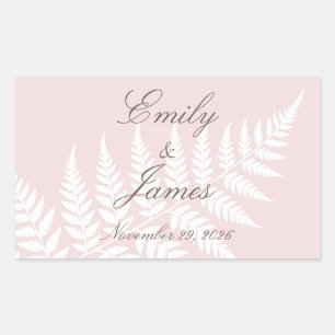 Elegante Roze Witte Varens Verpersoonlijkte Trouwl Rechthoekige Sticker