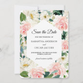 Elegante Roze & Witte Waterverf Bloemenframe  Save The Date (Voorkant)
