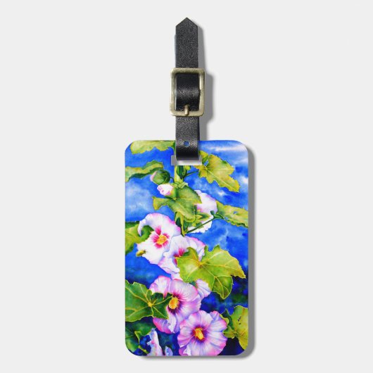 Elegante roze witte waterverf bloementuin bagagelabel (Voorkant verticaal)