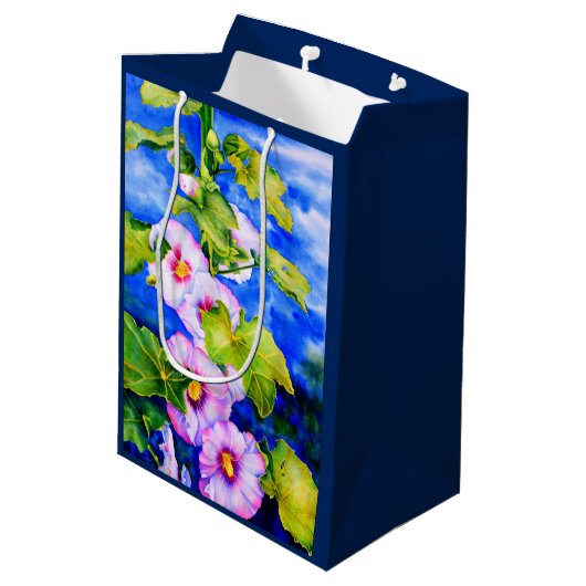 Elegante roze witte waterverf bloementuin medium cadeauzakje (Achterkant Gekanteld)