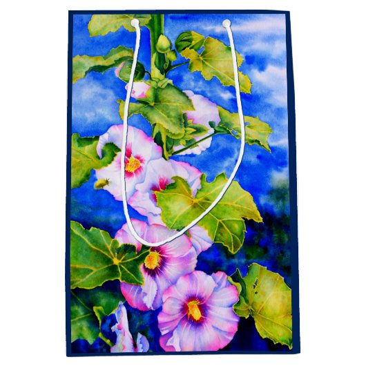 Elegante roze witte waterverf bloementuin medium cadeauzakje (Voorkant)