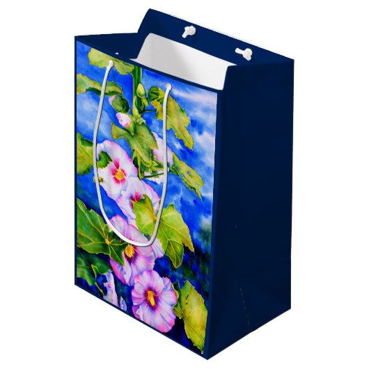 Elegante roze witte waterverf bloementuin medium cadeauzakje (Voorkant Gekanteld)