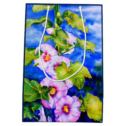 Elegante roze witte waterverf bloementuin medium cadeauzakje (Achterkant)