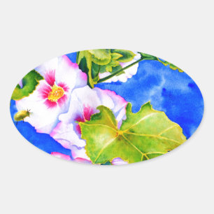 Elegante roze witte waterverf bloementuin ovale sticker