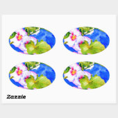 Elegante roze witte waterverf bloementuin ovale sticker (Vel)