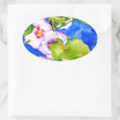 Elegante roze witte waterverf bloementuin ovale sticker (Tas)