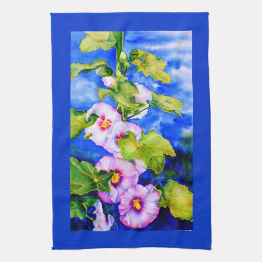Elegante roze witte waterverf bloementuin theedoek (Verticaal)
