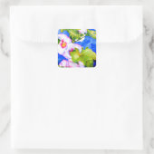 Elegante roze witte waterverf bloementuin vierkante sticker (Tas)