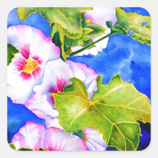 Elegante roze witte waterverf bloementuin vierkante sticker (Voorkant)