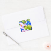 Elegante roze witte waterverf bloementuin vierkante sticker (Envelop)
