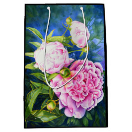 Elegante roze witte waterverf classic floral medium cadeauzakje