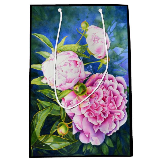 Elegante roze witte waterverf classic floral medium cadeauzakje (Voorkant)