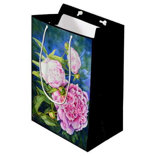 Elegante roze witte waterverf classic floral medium cadeauzakje (Voorkant Gekanteld)