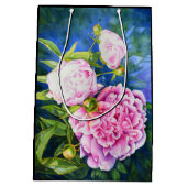 Elegante roze witte waterverf classic floral medium cadeauzakje (Achterkant)