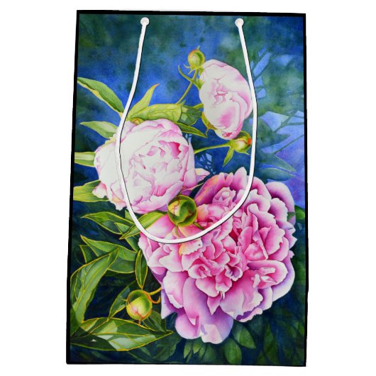 Elegante roze witte waterverf classic floral medium cadeauzakje (Achterkant)