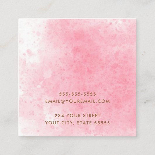 Elegante roze witte waterverf oorbel kaart vierkante visitekaartje (Achterkant)