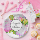 Elegante roze witte waterverf pioenroos bloemen papieren bordje (Feest)