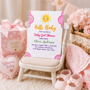 Elegante Roze Wolk Thema Baby Meisje Shower Kaart