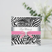 Elegante roze Zebra Bat Mitzvah Kaart (Staand voorkant)