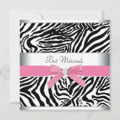 Elegante roze Zebra Bat Mitzvah Kaart (Voorkant)