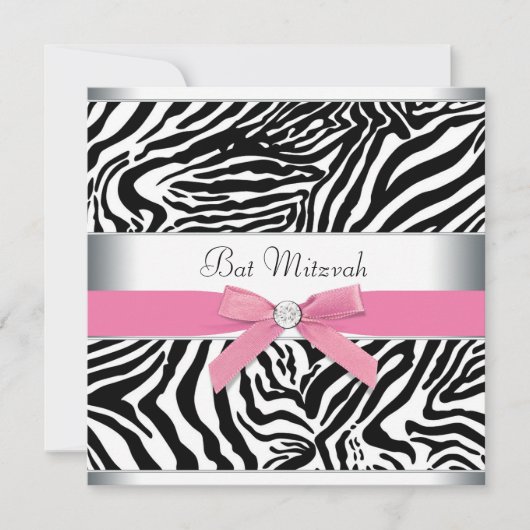 Elegante roze Zebra Bat Mitzvah Kaart (Voorkant)