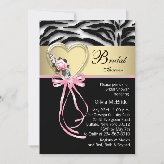 Elegante Roze Zebra Bruidsuitnodiging Kaart (Voorkant)
