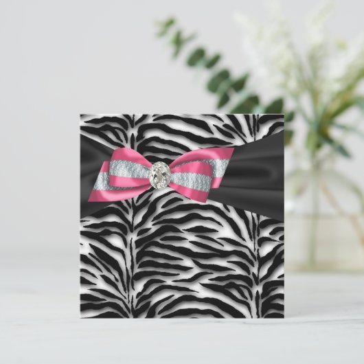 Elegante Roze Zebra Feest Uitnodigingen (Staand voorkant)