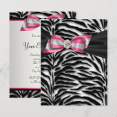Elegante Roze Zebra Feest Uitnodigingen (Voorkant / Achterkant)
