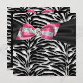 Elegante Roze Zebra Feestuitnodigingen Kaart (Voorkant / Achterkant)