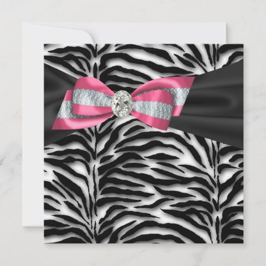 Elegante Roze Zebra Feestuitnodigingen Kaart (Voorkant)